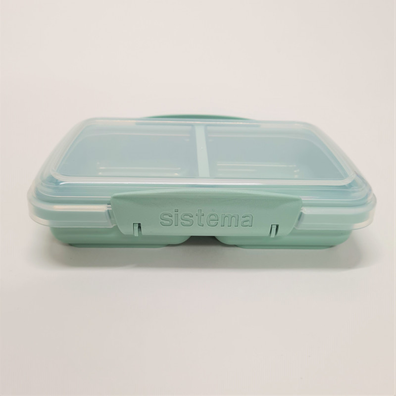 thumbnail image 2 of Sistema Small Split Snack Container – 11.83 Oz, 2 Compartments, BPA-Free Plastic With Lid, Clear With Green Tabs (New) 2 of 5