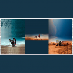 French Terry Panel "Motorrad in der Wüste"