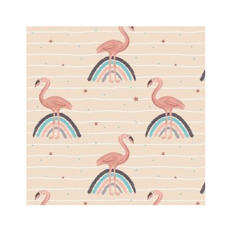 Baumwolljersey - Flamingos & Regenbögen