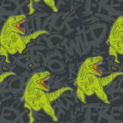 Baumwolljersey - T-Rex grün & Graffiti