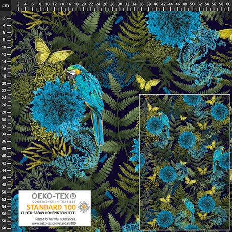Baumwolljersey Panel - blaue Blumen