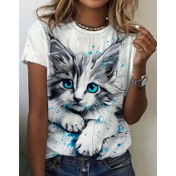 Jersey Panel Stoffkids - Katze weiss-petrol