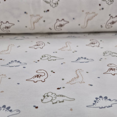 Baumwolljersey Dinos Skizze - wollweiss