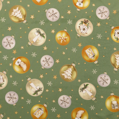 Popeline Weihnachten - Weihnachtskugeln grün