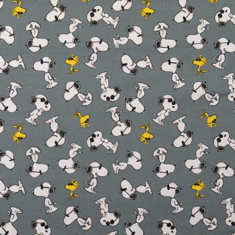 Baumwolljersey Snoopy & Woodstock - grau