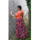 Leinen Mischgewebe Adria - Blüten fuchsia-bordeaux