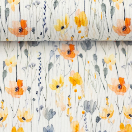 Rippjersey Hermine - Mohnblumen