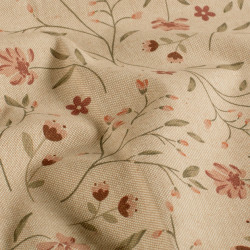 Leinenoptik - Blumen beige
