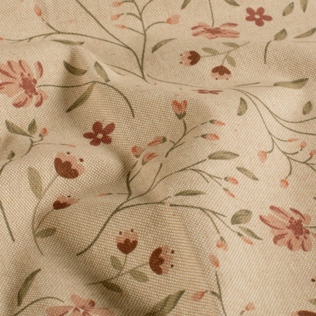 Leinenoptik - Blumen beige