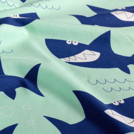 Baumwolljersey "Haie", babyblau