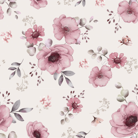 Baumwolljersey "Blumen", offwhite