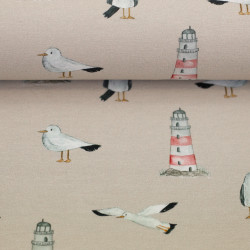Beach "Seemöven&Leuchttürme" - Baumwolljersey by Christiane Zielinski