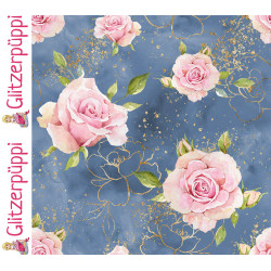 Glitzerpüppi French Terry - Rosen, stahlblau