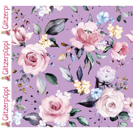 Glitzerpüppi Jersey - Rosen, lila