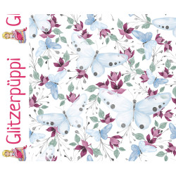 Glitzerpüppi French Terry - Schmetterlinge, wollweiss