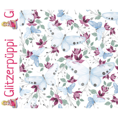 Glitzerpüppi French Terry - Schmetterlinge, wollweiss